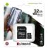 Kingston Micro SD Card 32GB with SD adapter Canvas Select Plus Uhs-i Class10 (u1, V10, A1)